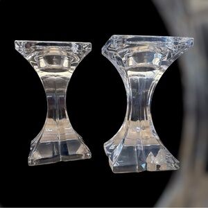 Lead Crystal Pillar Candle Holders Sticks Pair 6" Tall each